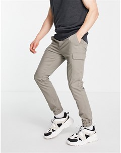 Темно бежевые брюки карго зауженного кроя с манжетами Asos design