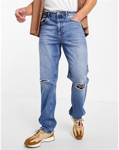 Прямые джинсы в винтажном стиле синего выбеленного цвета с рваной отделкой Asos design