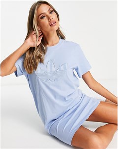 Голубое платье футболка с большим логотипом Adidas originals