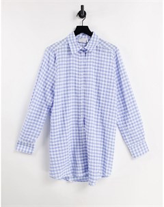 Голубая oversized рубашка в клетку из жатой ткани Asos design