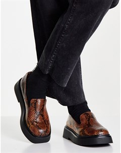 Светло коричневые туфли на плоской подошве с эффектом змеиной кожи Mutton Asos design