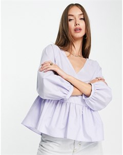 Сиреневая свободная блузка с запахом и баской Asos design