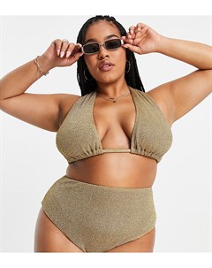 Золотистые плавки бикини с завышенной талией ASOS DESIGN Выбирай и Комбинируй Asos curve