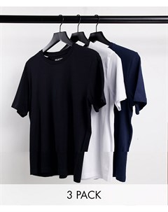 Набор из 3 футболок узкого кроя из органического смесового хлопка белого черного и темно синего цвет Selected homme