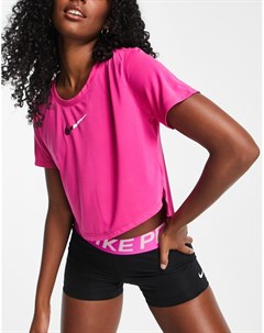Ярко розовая укороченная футболка в стиле колор блок One Nike training