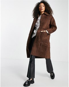 Oversized пальто из искусственной овчины шоколадного цвета Inspired Reclaimed vintage
