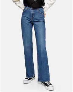 Голубые выбеленные расклешенные джинсы свободного кроя Topshop
