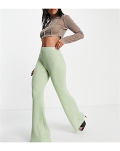 Шалфейно зеленые расклешенные брюки в рубчик от комплекта Missguided