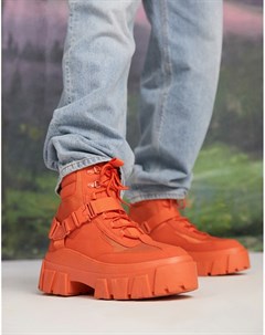 Ботинки из искусственной замши кораллового цвета на массивной подошве и шнуровке с ремешками Asos design