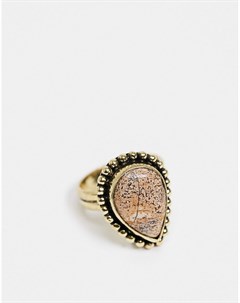Золотистое кольцо с полудрагоценным камнем пейзажной яшмой Asos design
