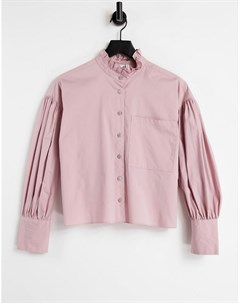 Розовая хлопковая рубашка с оборками на планке и пуговицами со стразами Asos design