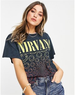 Винтажная выбеленная свободная футболка с принтом Nirvana Daisy street