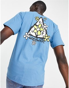 Голубая футболка с тремя треугольниками и принтом маргариток Huf