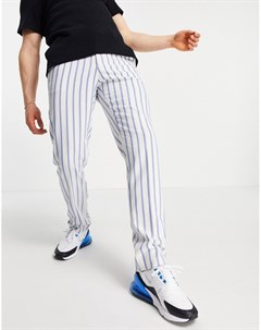 Классические брюки узкого кроя из мягкой ткани в голубую полоску с поясом в стиле джоггеров Asos design