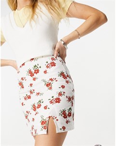 Мини юбка из ткани под лен с красным цветочным принтом Asos design