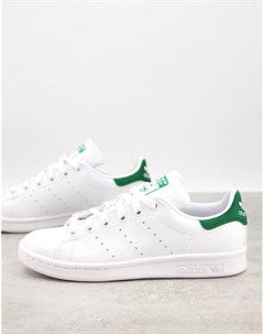 Белые кроссовки с зеленой накладкой из экологичных материалов Stan Smith Adidas originals