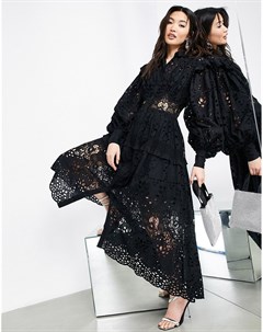 Черное платье рубашка с вышивкой ришелье Asos edition
