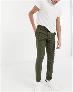 Зауженные брюки цвета хаки из саржи с добавлением шерсти Asos design
