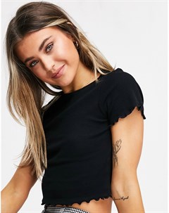 Укороченная облегающая футболка черного цвета с волнистым краем Asos design