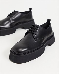 Черные кожаные туфли на шнуровке с квадратным носком и толстой подошвой Asos design
