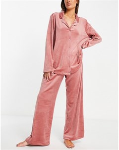 Велюровый пижамный комплект из переработанного полиэстера пыльно розового цвета с брюками и топом с  Lindex