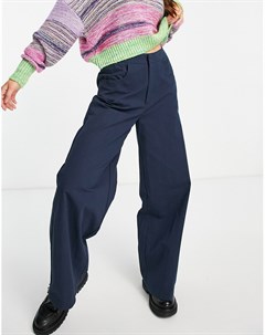 Темно синие строгие брюки с широкими штанинами от комплекта из 3 предметов Lola may