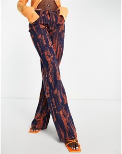 Прямые джинсы бойфренда в стиле 2000 х цвета индиго и оранжевого цвета со рваной отделкой Jaded london
