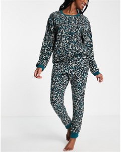 Уютная пижама из микрофлиса синего цвета с леопардовым принтом и в сумке Hunkemoller