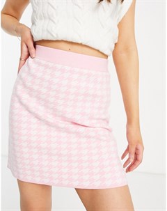 Трикотажная мини юбка от комплекта с узором гусиная лапка Neon rose