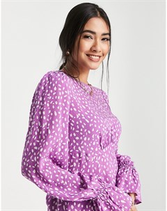 Фиолетовая блузка в горошек с пышными рукавами River island