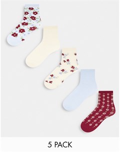 Набор из 5 пар носков из органического хлопка с цветочным рисунком Monki