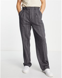Строгие широкие брюки темно серого цвета из ткани с добавлением шерсти с узором в елочку Asos design