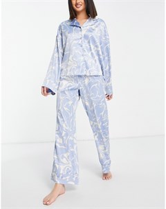 Атласный пижамный комплект голубого цвета с цветочным принтом Monki
