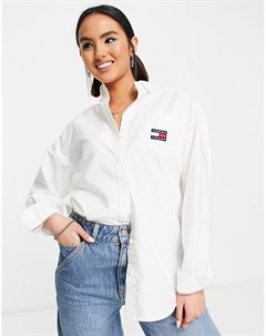 Белая рубашка бойфренда из органического хлопка с нашивкой с логотипом Tommy jeans