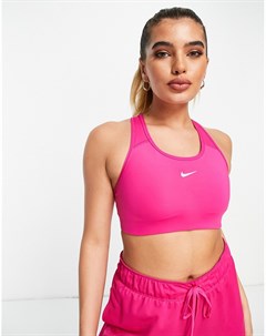Ярко розовый спортивный бюстгальтер со средней степенью поддержки и логотипом галочкой Dri FIT Nike training