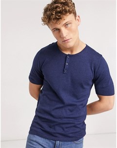 Темно синяя обтягивающая футболка с горловиной на пуговицах Asos design
