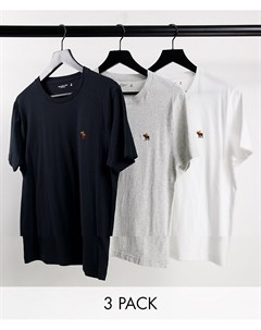 Набор из 3 футболок черного серого и белого цветов с разноцветным логотипом Abercrombie & fitch