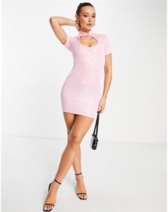 Розовое жаккардовое платье мини с короткими рукавами и большим вырезом каплей Asos design