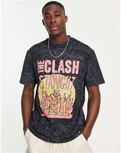 Черная выбеленная oversized футболка с принтом The Clash Topman