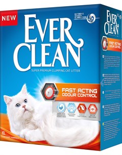 Наполнитель Fast Acting Мгновенный контроль запахов комкующийся глиняный для кошек 6 л 6 кг Ever clean
