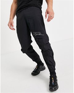 Свободные черные брюки карго с декоративной строчкой и логотипом подписью Topman