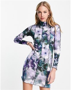 Платье мини с длинными рукавами внешними швами и крупным цветочным принтом Asos design