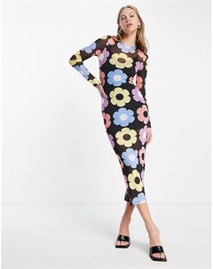 Платье миди с длинными рукавами из сетки с крупным цветочным принтом в стиле ретро Asos design