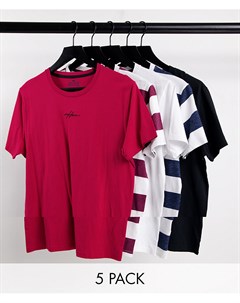 Комплект из 5 футболок разных цветов с логотипом по центру Hollister