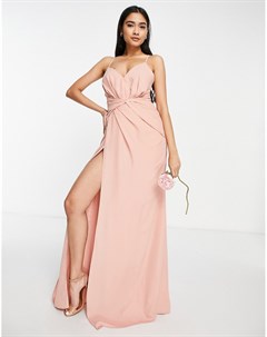 Розовое платье макси на бретелях с юбкой со складками Bridesmaid Asos design