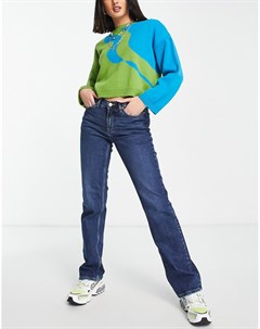 Прямые джинсы синего цвета с классической талией из органического хлопка Twig Weekday