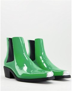 Ярко зеленые ботинки челси из искусственной лакированной кожи на кубинском каблуке Asos design