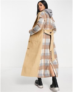 Длинное строгое пальто светло коричневого цвета с поясом Missguided