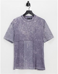 Фиолетовая oversized футболка с эффектом кислотной стирки и вставкой с вафельной фактурой Asos design