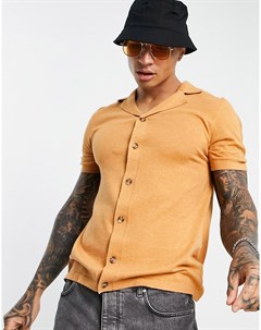 Светло коричневая трикотажная рубашка на пуговицах Asos design